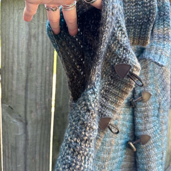 Lineamaglia Rainbow Blue Green Dye Wool Blend Crocheted Knit Sweater Cardigan - Picture 7 of 7